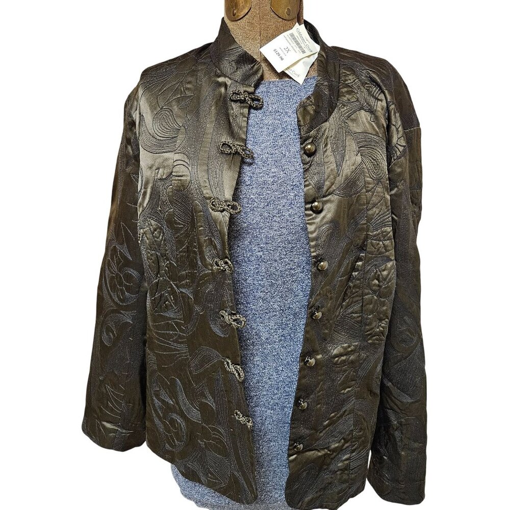 Coldwater Creek Jacket Womens 2X Silk Blend Quilted Stitch Asian Imperial Green - Picture 6 of 11